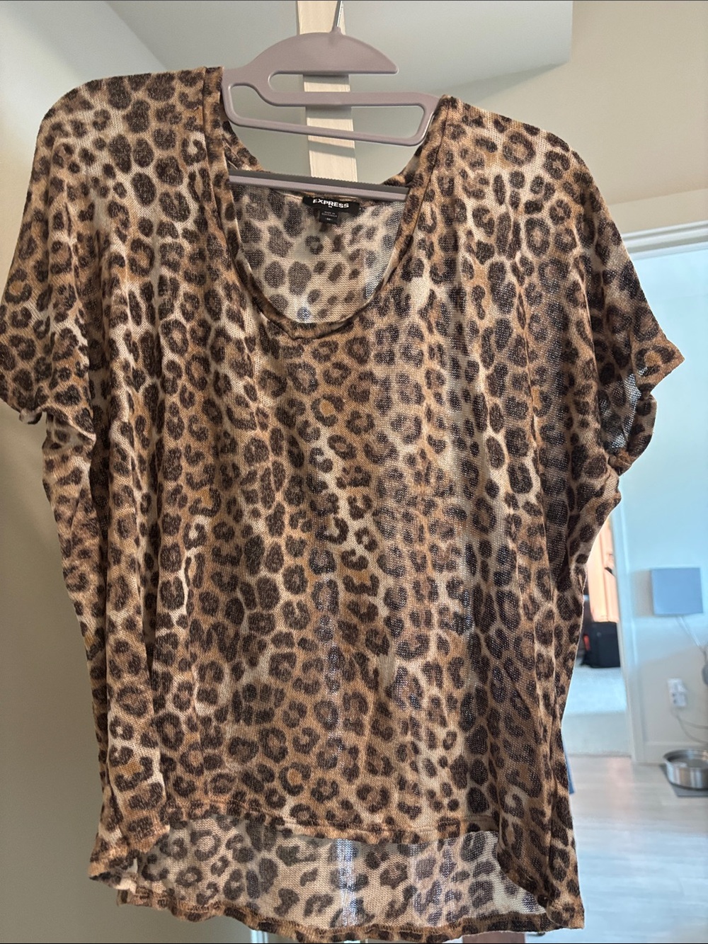 Express Leopard Print Short Sleeve Tee in Brown and Black